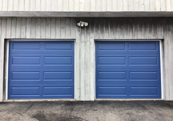 Custom blue garage door without windows